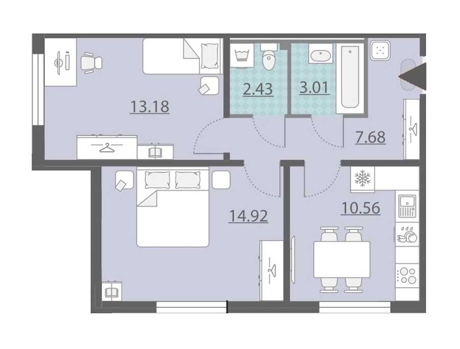 Двухкомнатная квартира в : площадь 51.78 м2 , этаж: 1 – купить в Санкт-Петербурге