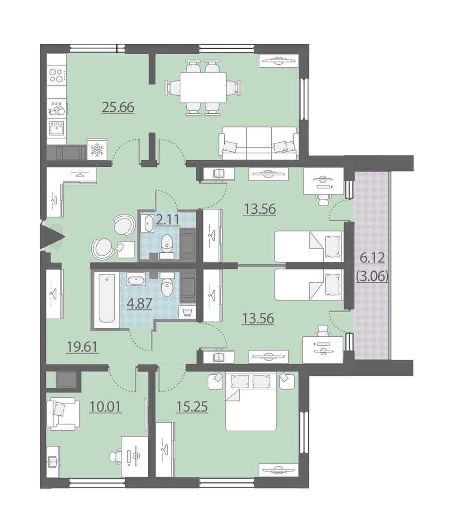 Четырехкомнатная квартира в : площадь 107.7 м2 , этаж: 23 – купить в Санкт-Петербурге