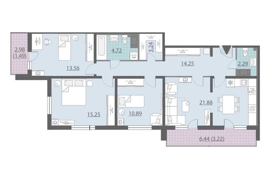 Трехкомнатная квартира в Группа ЛСР: площадь 90.79 м2 , этаж: 14 – купить в Санкт-Петербурге