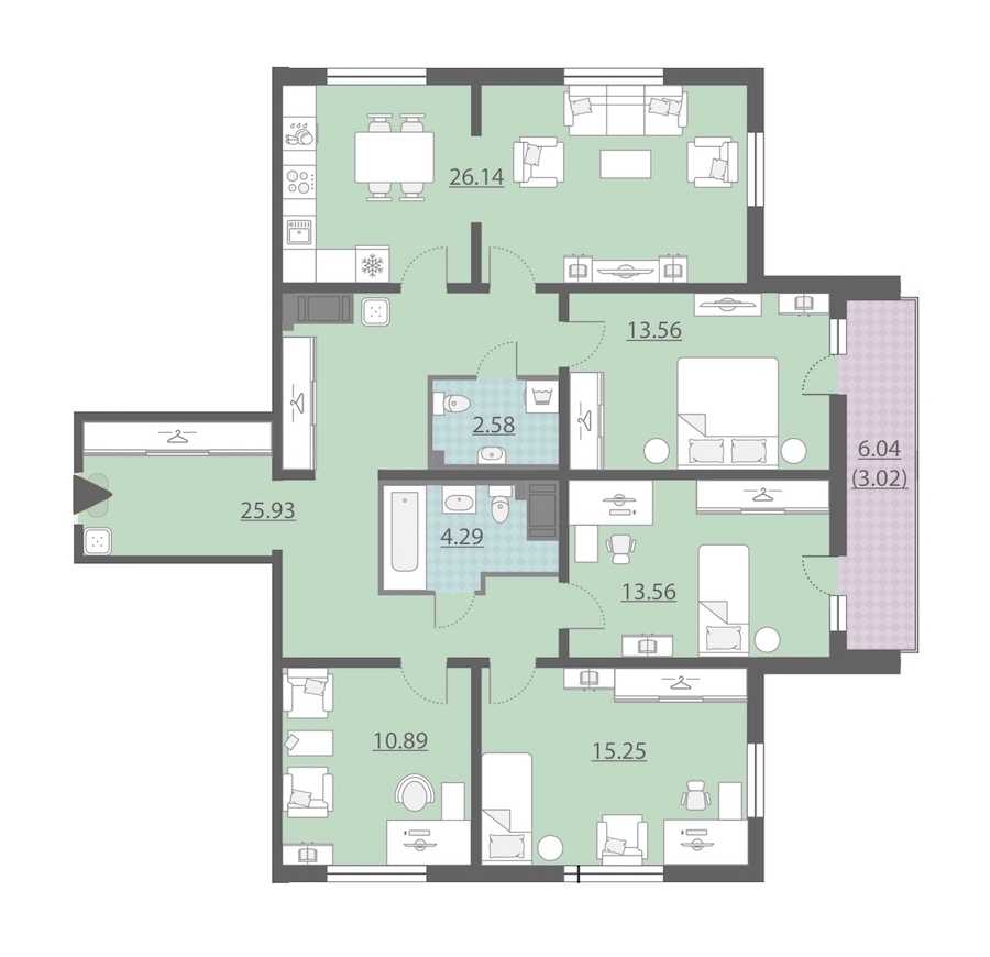 Четырехкомнатная квартира в Группа ЛСР: площадь 115.22 м2 , этаж: 14 – купить в Санкт-Петербурге