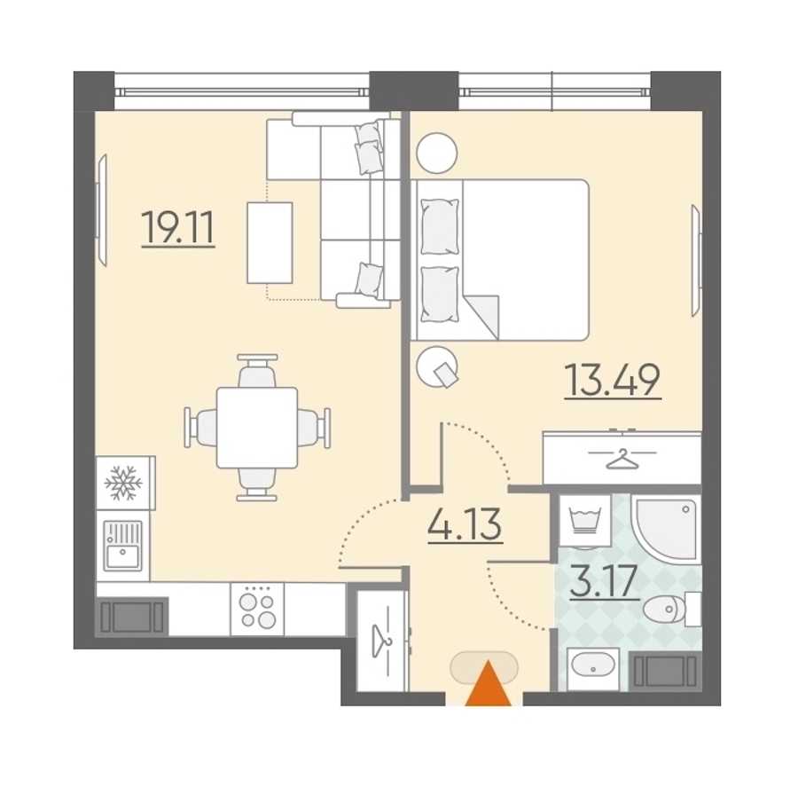 Однокомнатная квартира в : площадь 39.9 м2 , этаж: 4 – купить в Санкт-Петербурге
