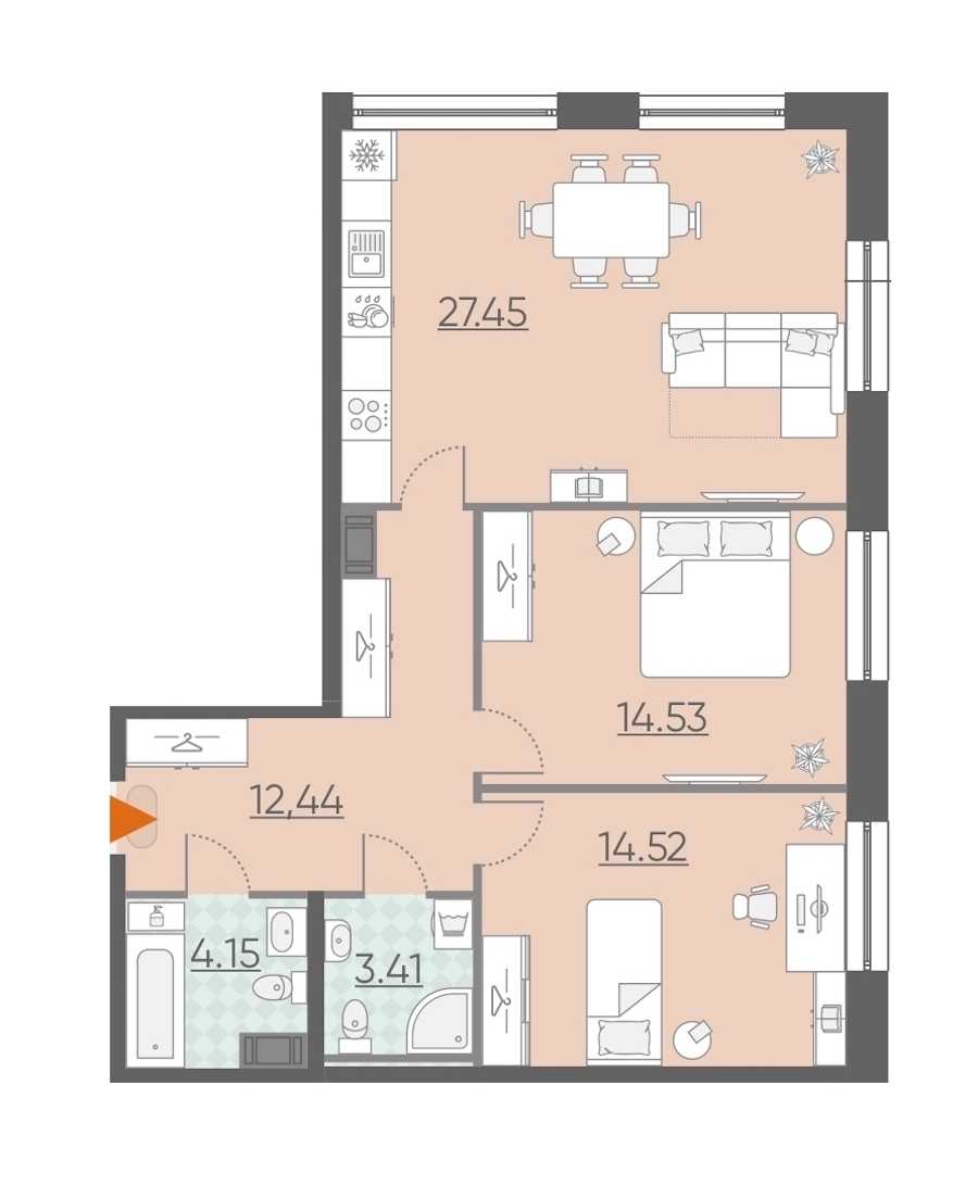 Двухкомнатная квартира в : площадь 76.5 м2 , этаж: 8 – купить в Санкт-Петербурге
