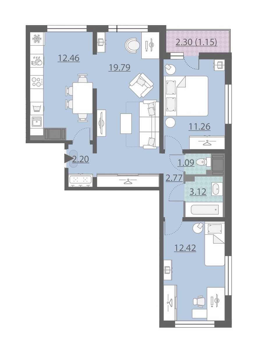 Трехкомнатная квартира в : площадь 66.26 м2 , этаж: 12 – купить в Санкт-Петербурге