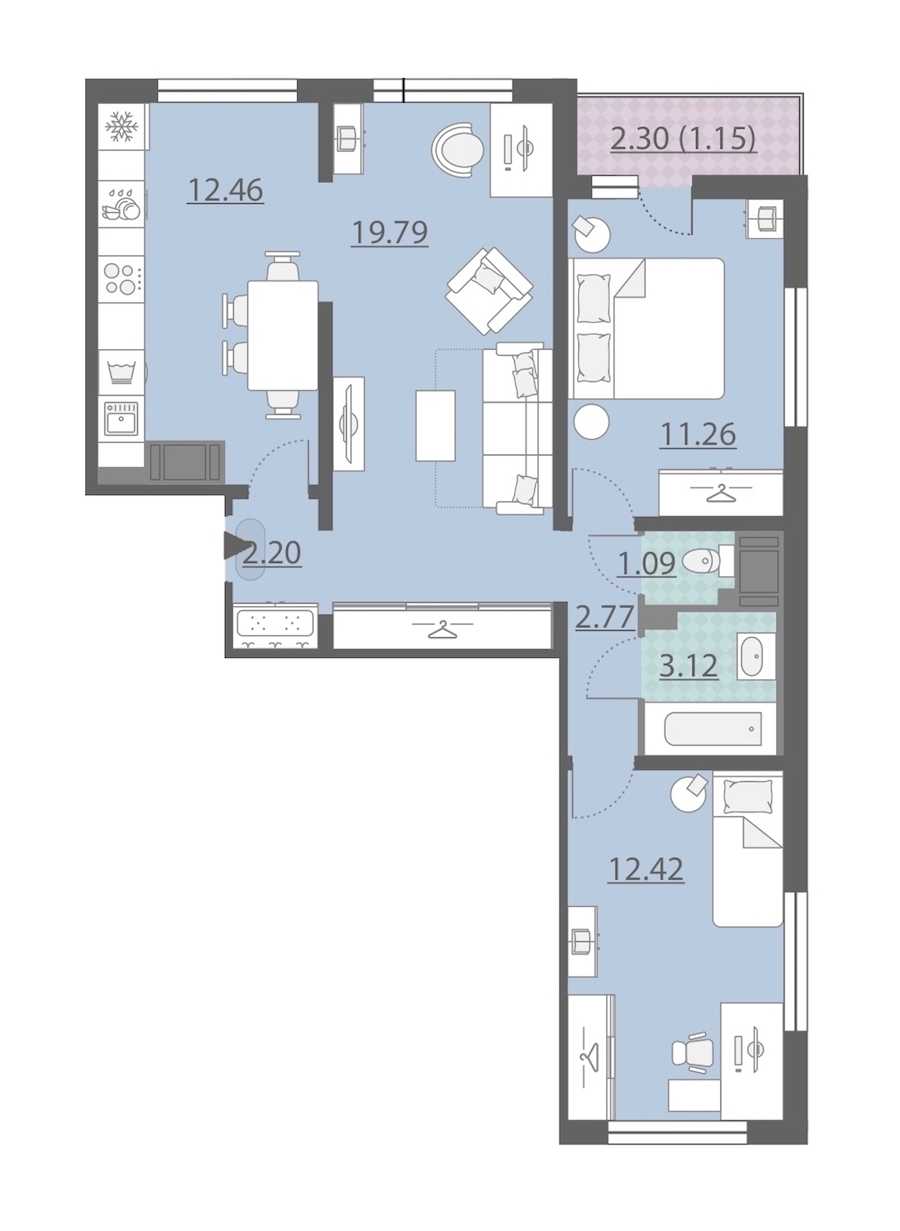 Трехкомнатная квартира в : площадь 66.26 м2 , этаж: 8 – купить в Санкт-Петербурге