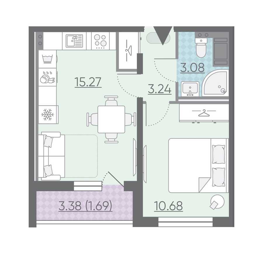 Однокомнатная квартира в : площадь 33.96 м2 , этаж: 13 – купить в Санкт-Петербурге