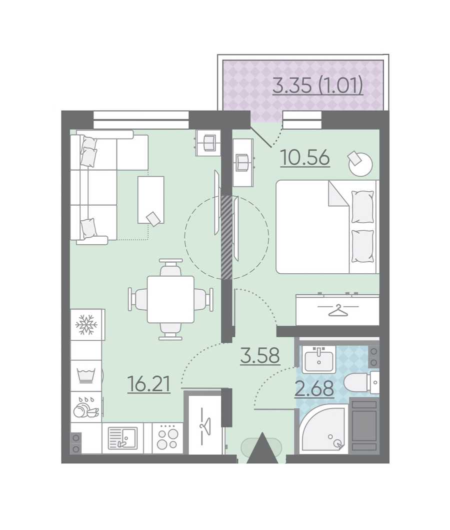 Однокомнатная квартира в : площадь 34.04 м2 , этаж: 3 - 13 – купить в Санкт-Петербурге