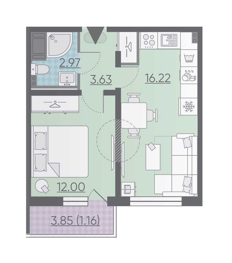 Однокомнатная квартира в : площадь 35.98 м2 , этаж: 5 – купить в Санкт-Петербурге