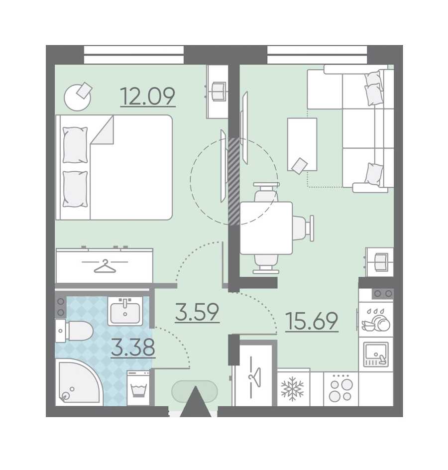 Однокомнатная квартира в : площадь 34.75 м2 , этаж: 1 – купить в Санкт-Петербурге