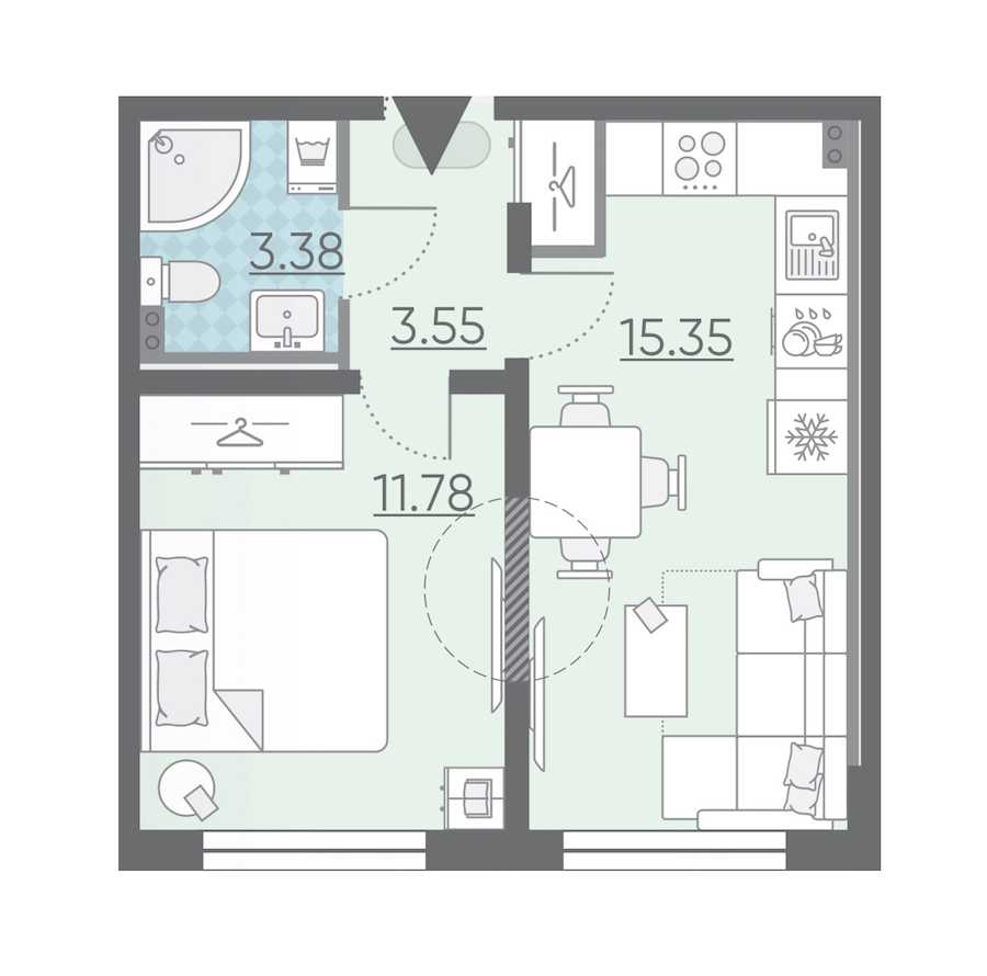 Однокомнатная квартира в : площадь 34.06 м2 , этаж: 1 – купить в Санкт-Петербурге