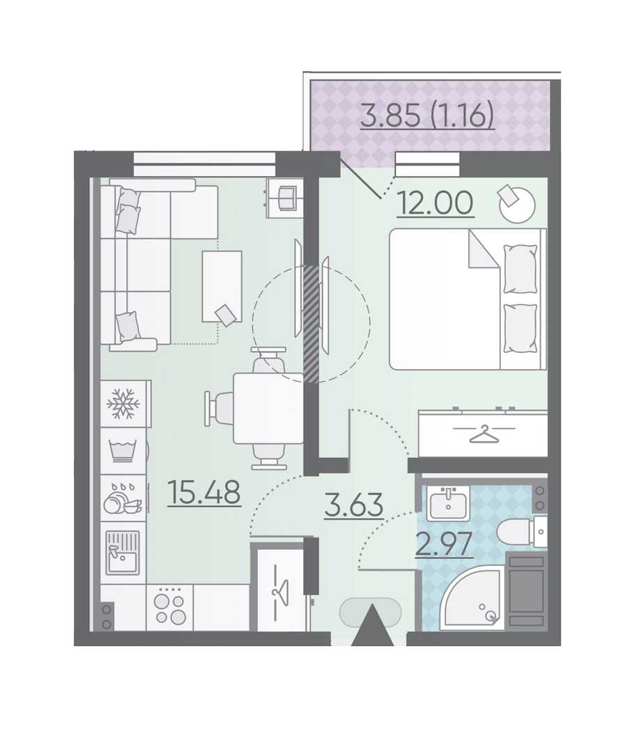 Однокомнатная квартира в : площадь 35.24 м2 , этаж: 3 – купить в Санкт-Петербурге