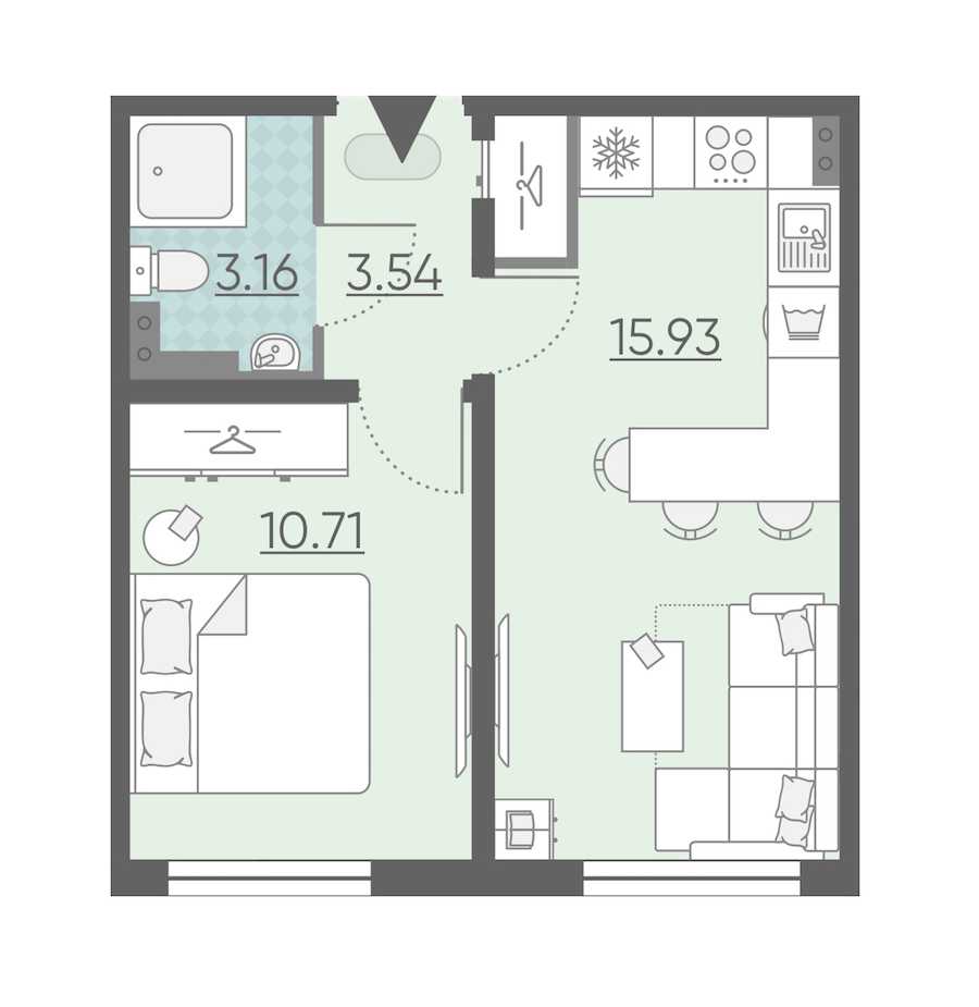 Однокомнатная квартира в : площадь 33.34 м2 , этаж: 2 – купить в Санкт-Петербурге
