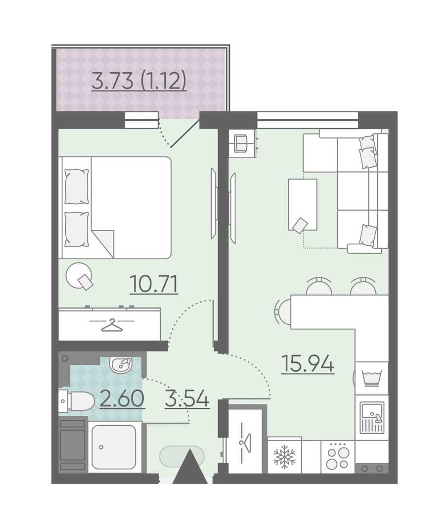 Однокомнатная квартира в : площадь 33.91 м2 , этаж: 2 – купить в Санкт-Петербурге
