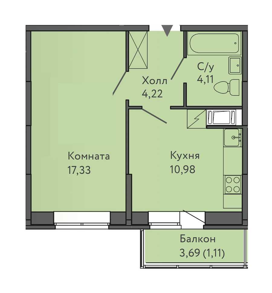 Однокомнатная квартира в : площадь 37.75 м2 , этаж: 3 – купить в Санкт-Петербурге