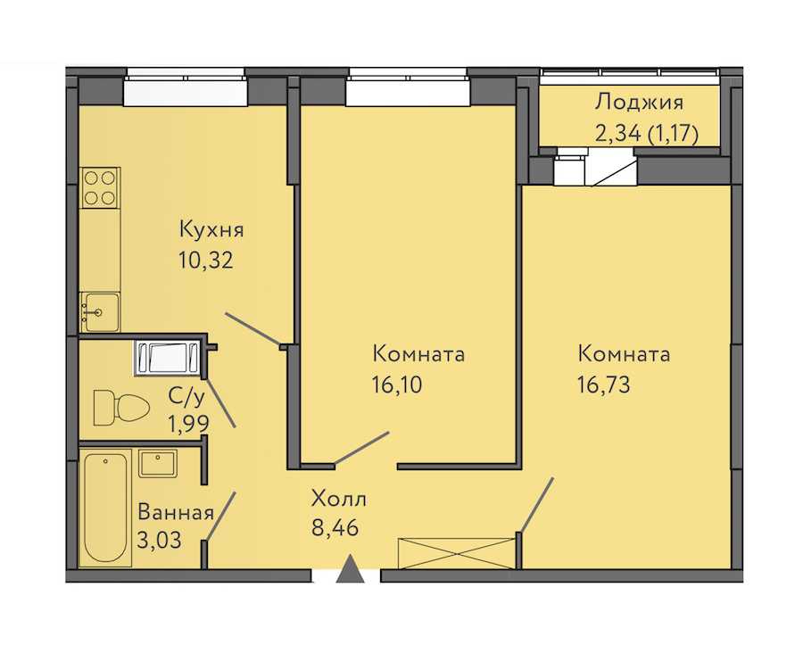 Двухкомнатная квартира в СПб Реновация: площадь 57.8 м2 , этаж: 3 – купить в Санкт-Петербурге