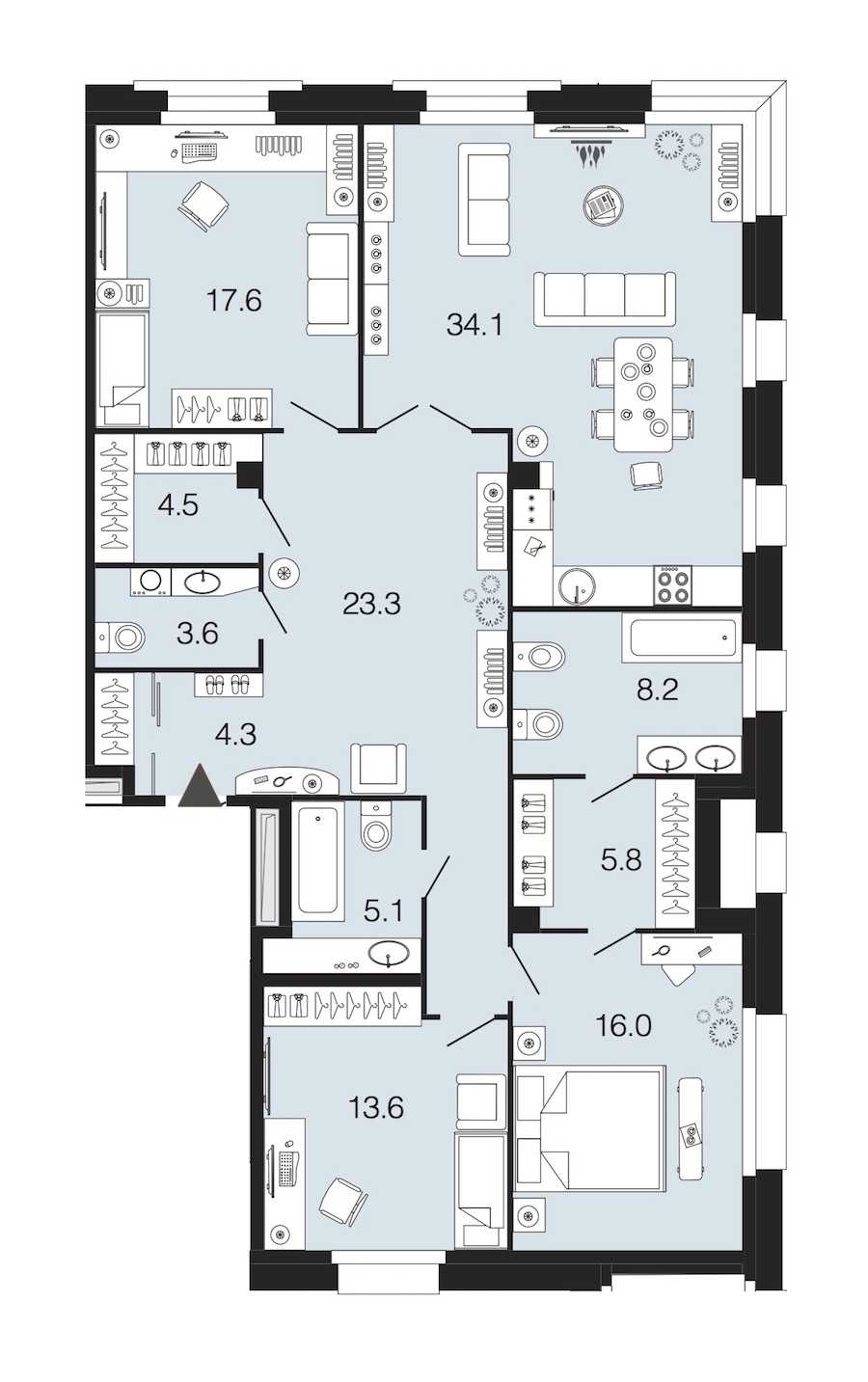 Трехкомнатная квартира в : площадь 136.1 м2 , этаж: 2 – купить в Санкт-Петербурге