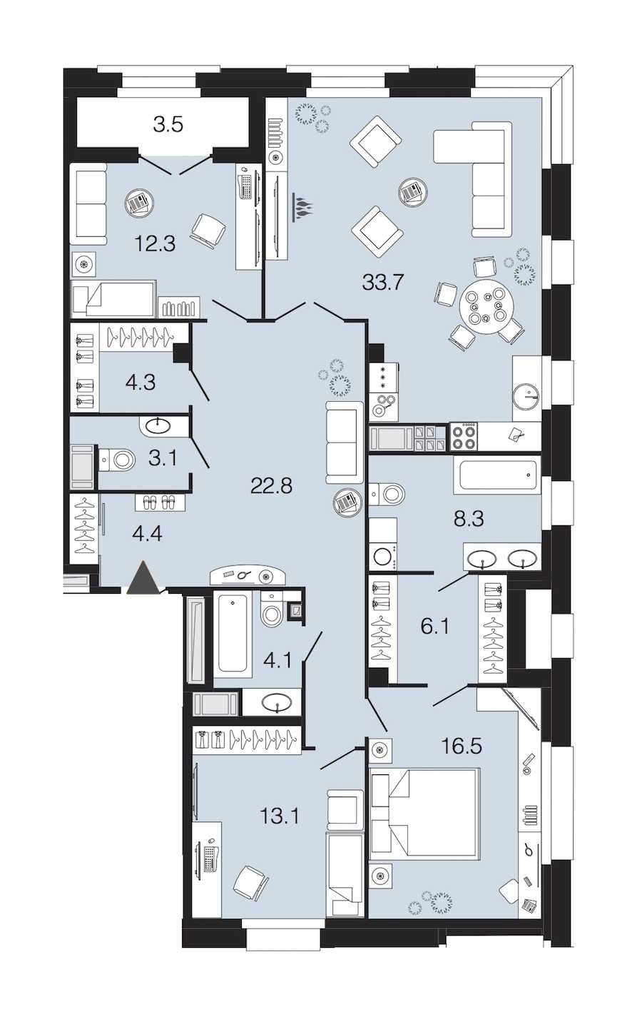 Трехкомнатная квартира в : площадь 128.7 м2 , этаж: 6 – купить в Санкт-Петербурге