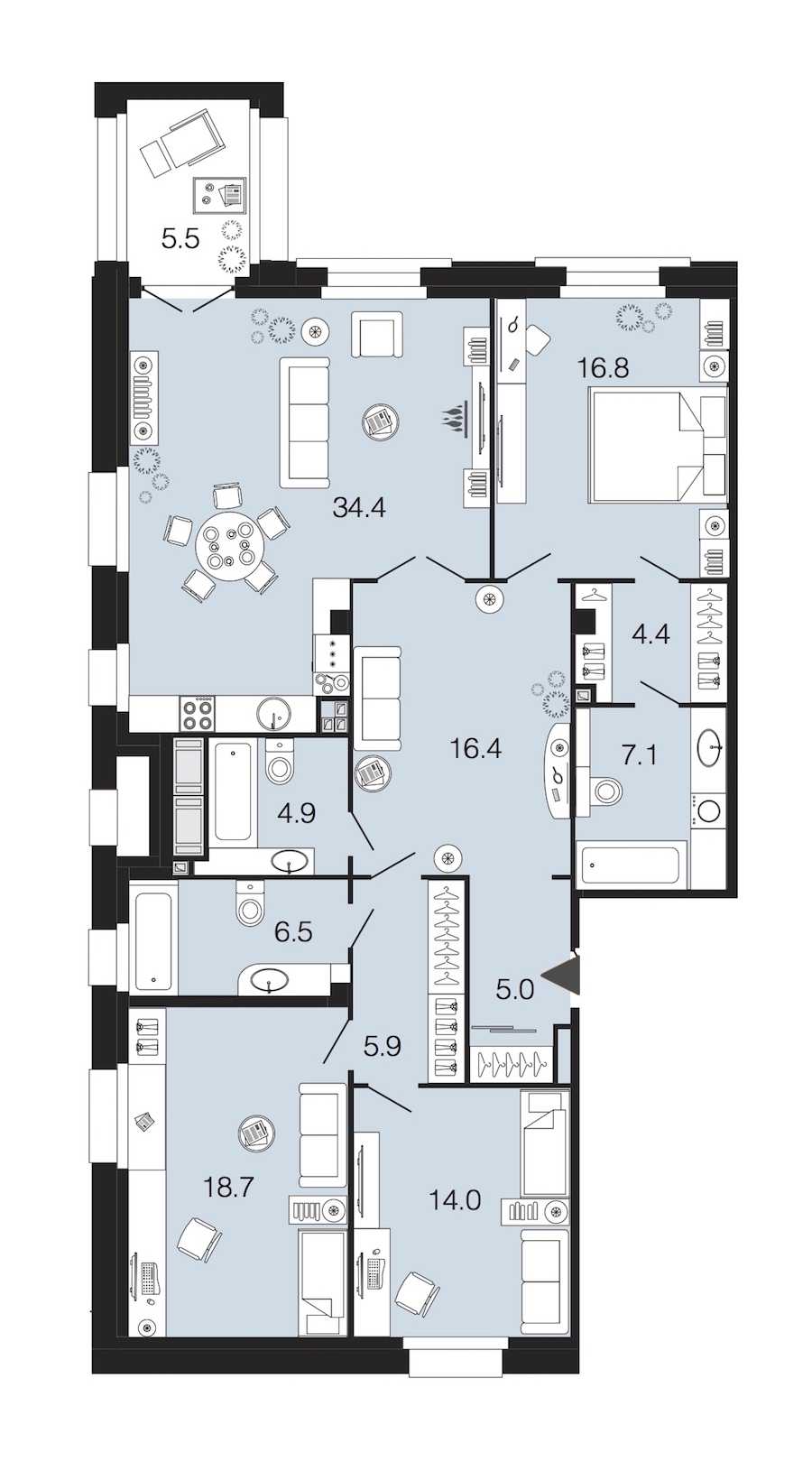 Трехкомнатная квартира в : площадь 134.1 м2 , этаж: 2 – купить в Санкт-Петербурге