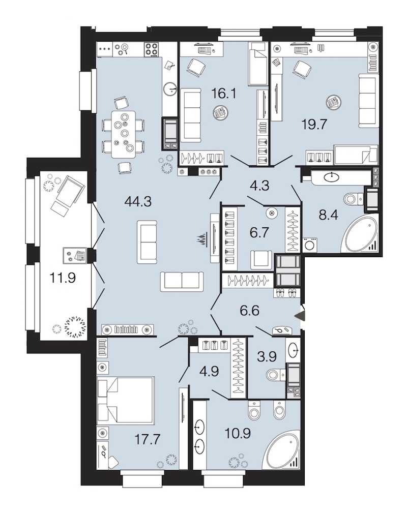 Трехкомнатная квартира в : площадь 143.5 м2 , этаж: 7 – купить в Санкт-Петербурге