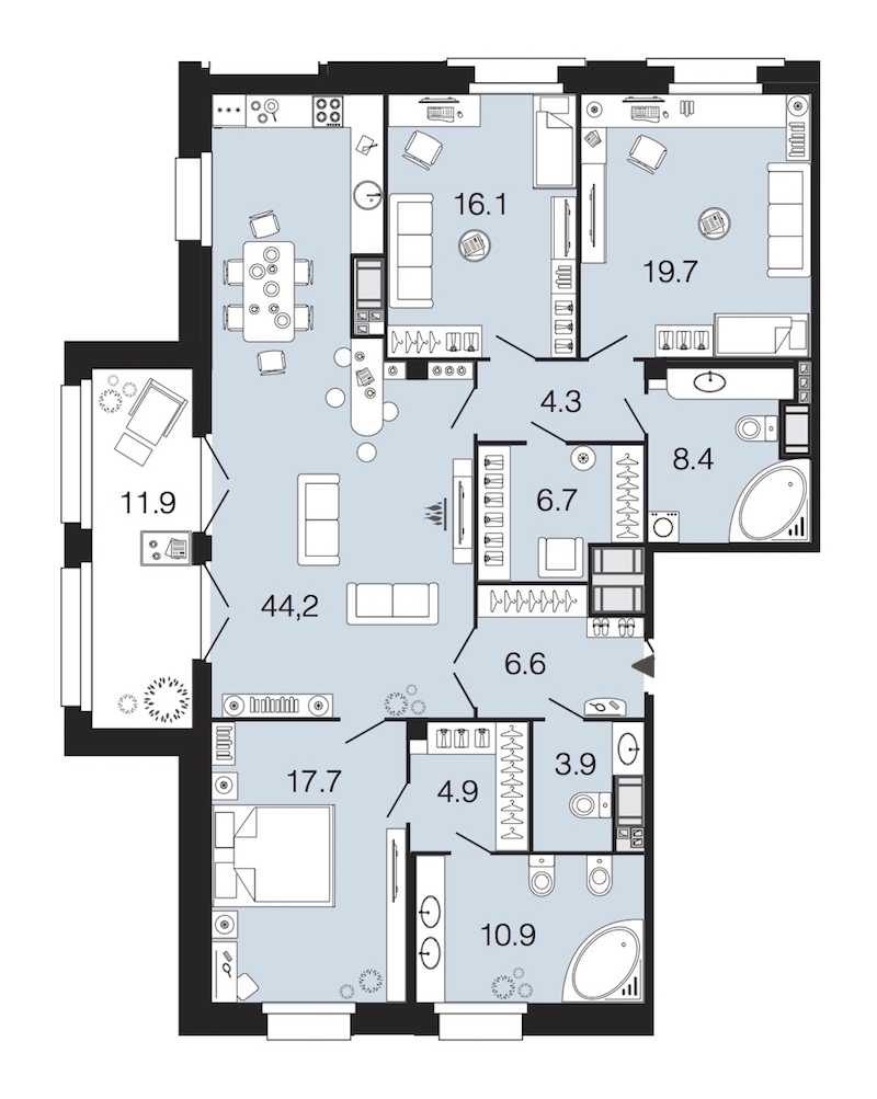Трехкомнатная квартира в : площадь 143.4 м2 , этаж: 8 – купить в Санкт-Петербурге