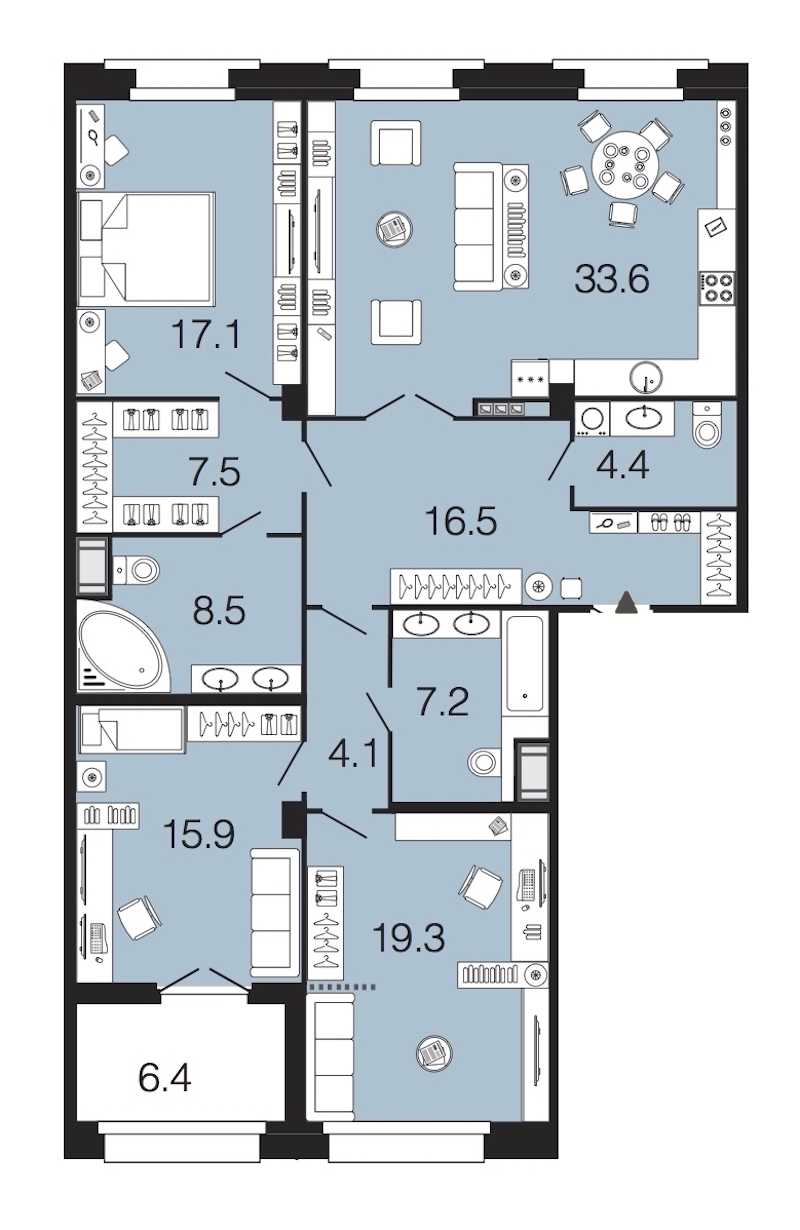 Трехкомнатная квартира в : площадь 134.1 м2 , этаж: 2 – купить в Санкт-Петербурге
