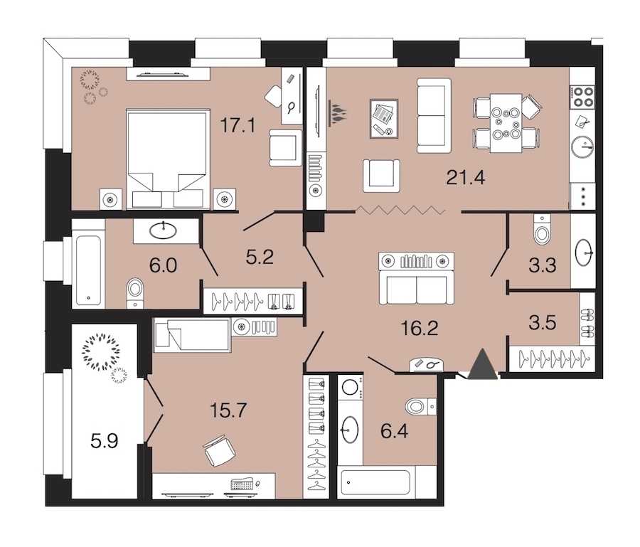 Двухкомнатная квартира в : площадь 94.8 м2 , этаж: 2 – купить в Санкт-Петербурге