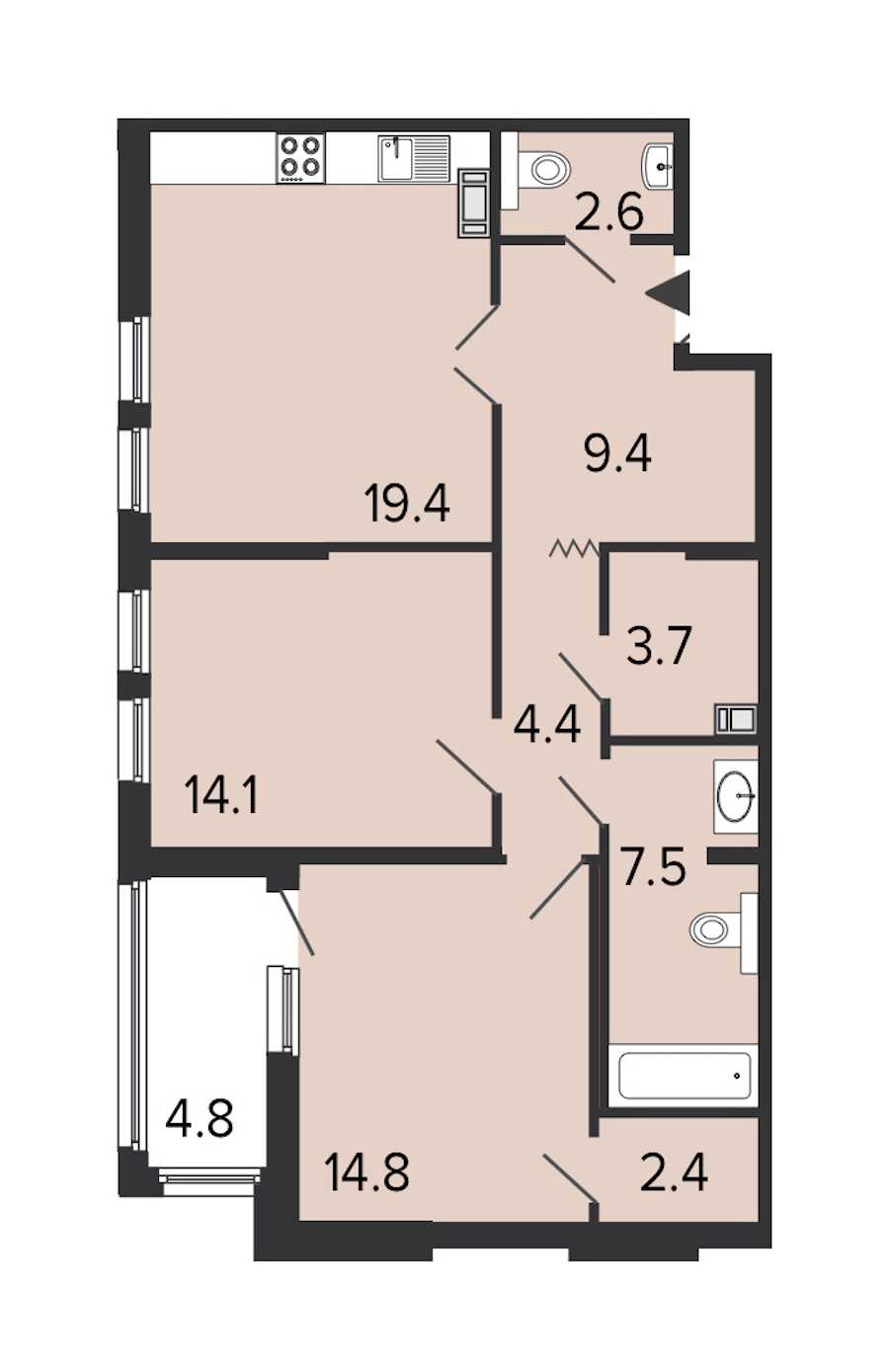 Двухкомнатная квартира в : площадь 78.3 м2 , этаж: 4 – купить в Санкт-Петербурге