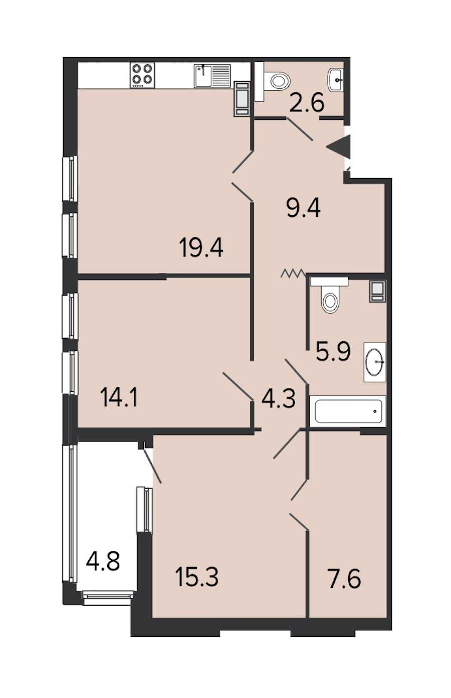 Двухкомнатная квартира в : площадь 78.6 м2 , этаж: 8 – купить в Санкт-Петербурге