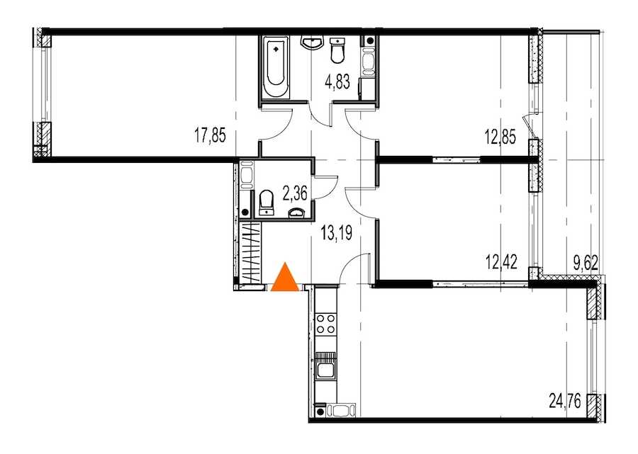 Трехкомнатная квартира в : площадь 88.26 м2 , этаж: 8 – купить в Санкт-Петербурге
