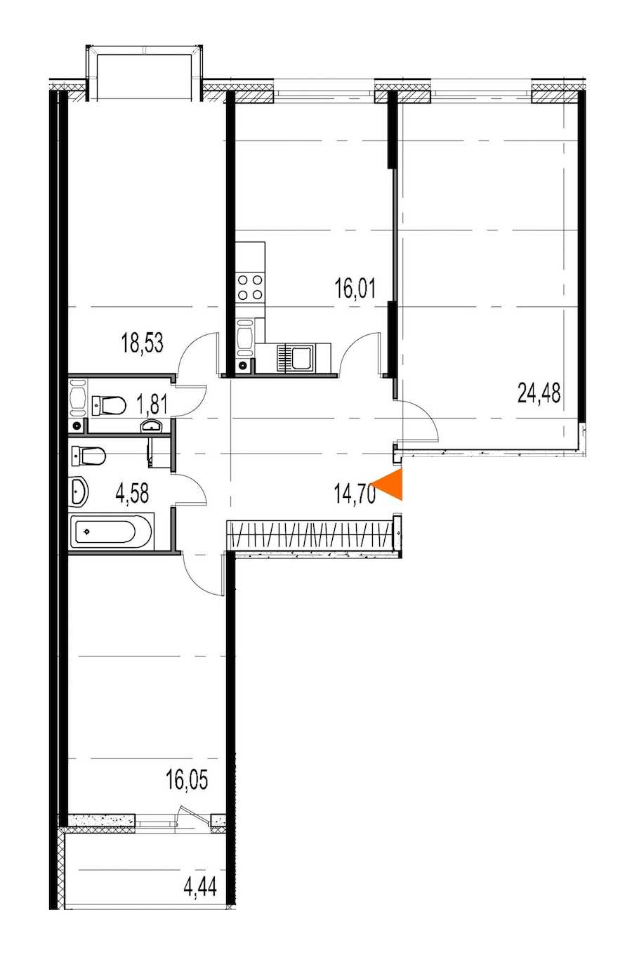 Трехкомнатная квартира в : площадь 96.16 м2 , этаж: 8 – купить в Санкт-Петербурге