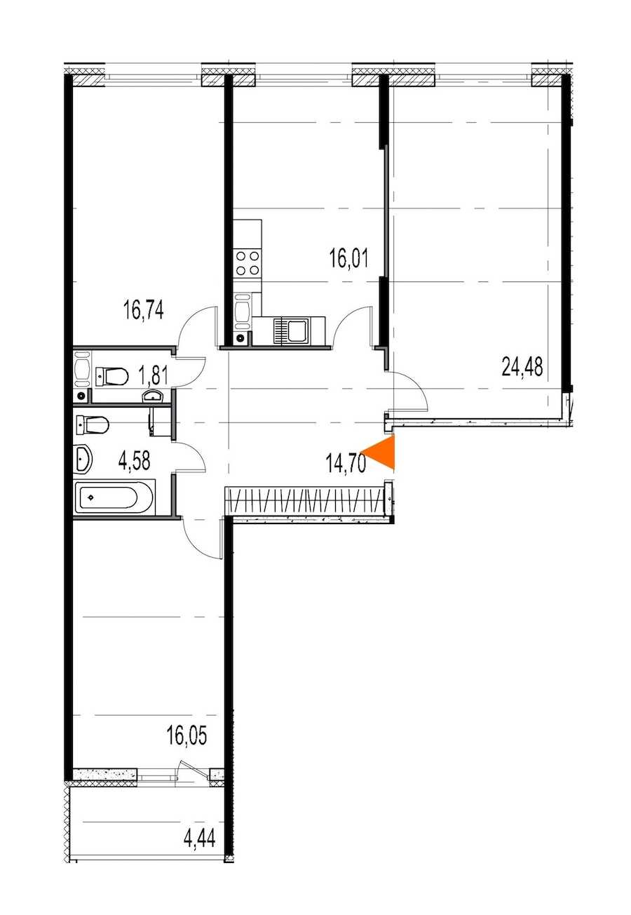 Трехкомнатная квартира в : площадь 94.37 м2 , этаж: 9 – купить в Санкт-Петербурге