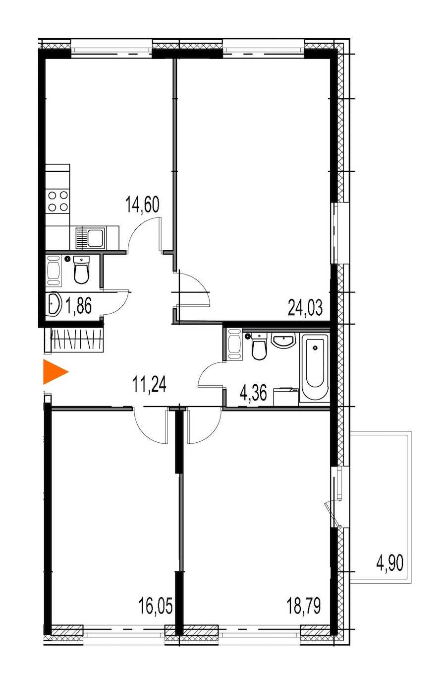 Трехкомнатная квартира в : площадь 90.93 м2 , этаж: 7 – купить в Санкт-Петербурге