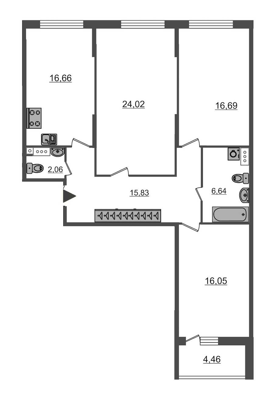 Трехкомнатная квартира в : площадь 97.95 м2 , этаж: 9 – купить в Санкт-Петербурге