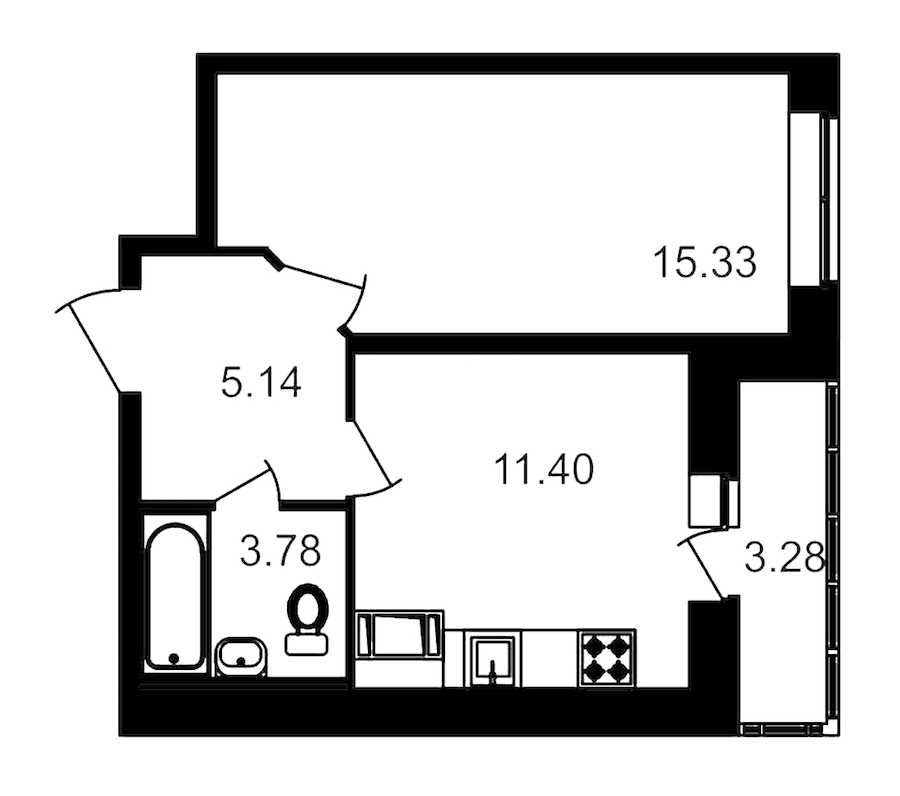 Однокомнатная квартира в : площадь 39.07 м2 , этаж: 11 – купить в Санкт-Петербурге