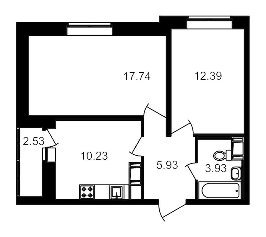 Двухкомнатная квартира в : площадь 52.77 м2 , этаж: 14 – купить в Санкт-Петербурге