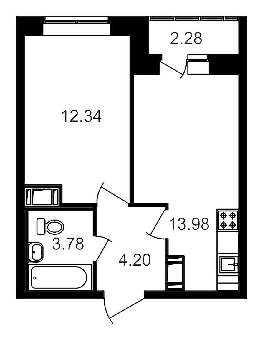 Однокомнатная квартира в : площадь 36.54 м2 , этаж: 22 – купить в Санкт-Петербурге