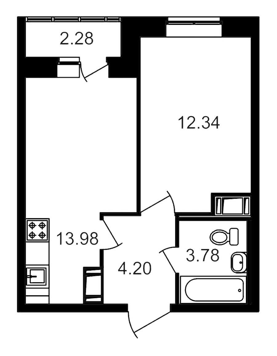 Однокомнатная квартира в : площадь 36.59 м2 , этаж: 23 – купить в Санкт-Петербурге