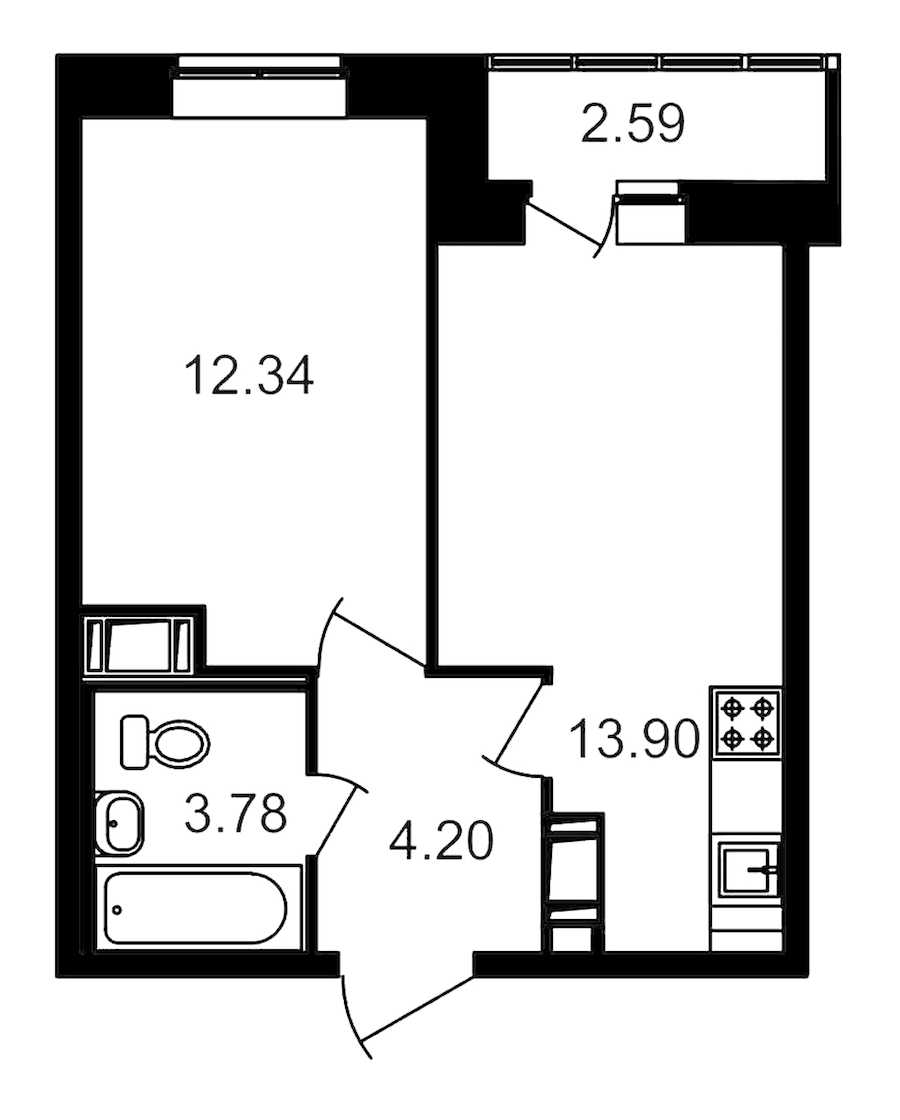 Однокомнатная квартира в : площадь 36.89 м2 , этаж: 24 – купить в Санкт-Петербурге