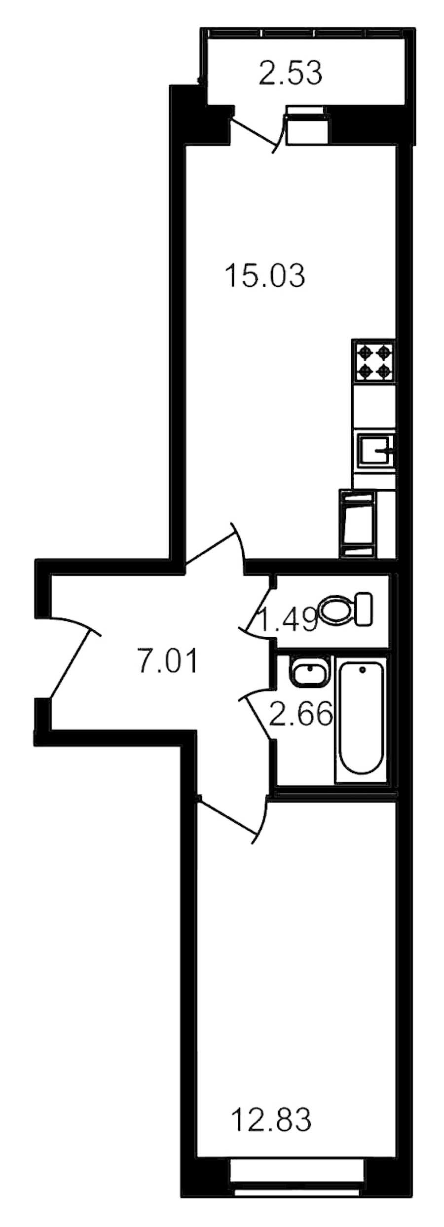 Однокомнатная квартира в : площадь 40.35 м2 , этаж: 17 – купить в Санкт-Петербурге