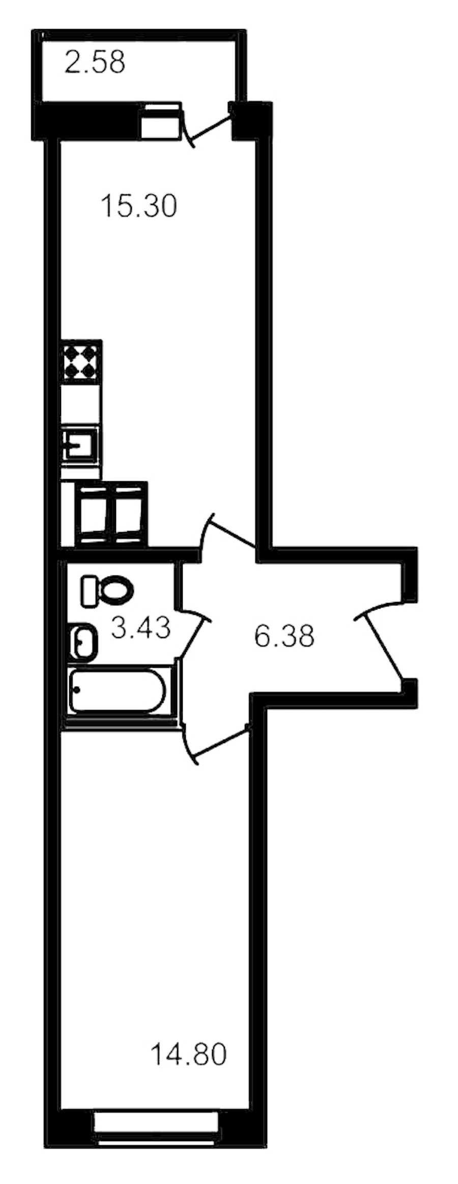 Однокомнатная квартира в : площадь 41.82 м2 , этаж: 24 – купить в Санкт-Петербурге