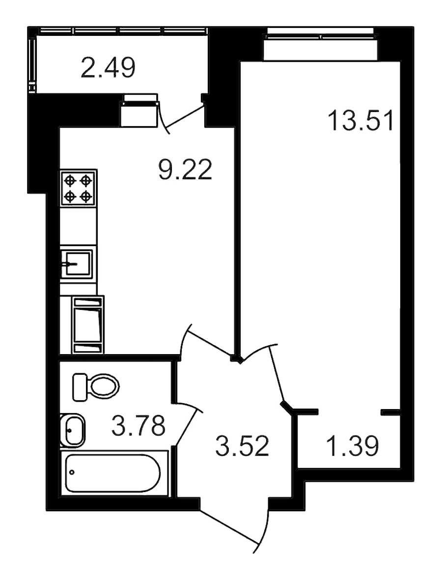 Однокомнатная квартира в : площадь 33.83 м2 , этаж: 7 – купить в Санкт-Петербурге
