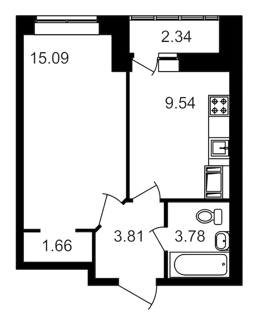 Однокомнатная квартира в : площадь 35.87 м2 , этаж: 16 – купить в Санкт-Петербурге