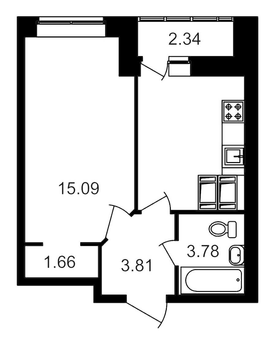 Однокомнатная квартира в : площадь 35.89 м2 , этаж: 20 – купить в Санкт-Петербурге