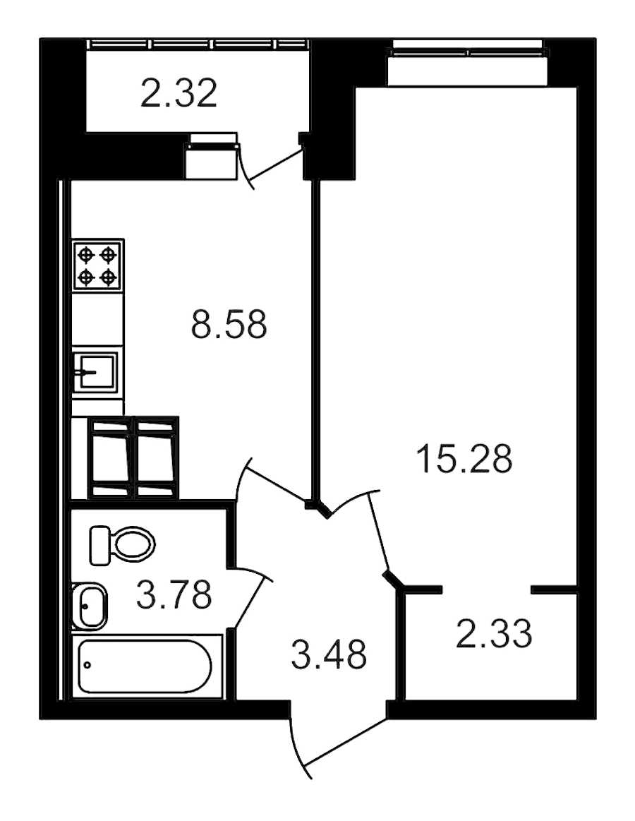 Однокомнатная квартира в : площадь 35.88 м2 , этаж: 21 – купить в Санкт-Петербурге