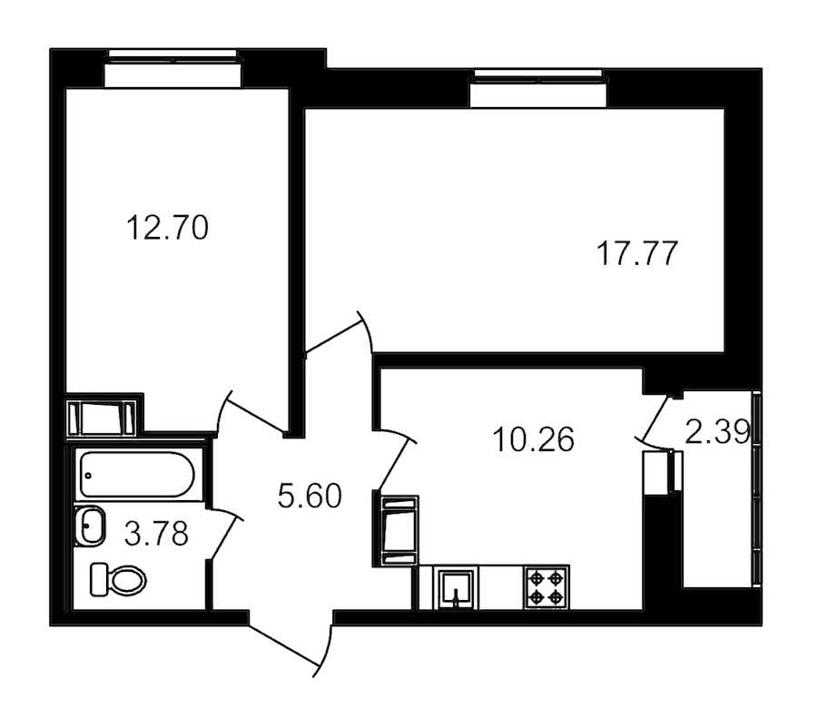 Двухкомнатная квартира в : площадь 52.15 м2 , этаж: 2 – купить в Санкт-Петербурге