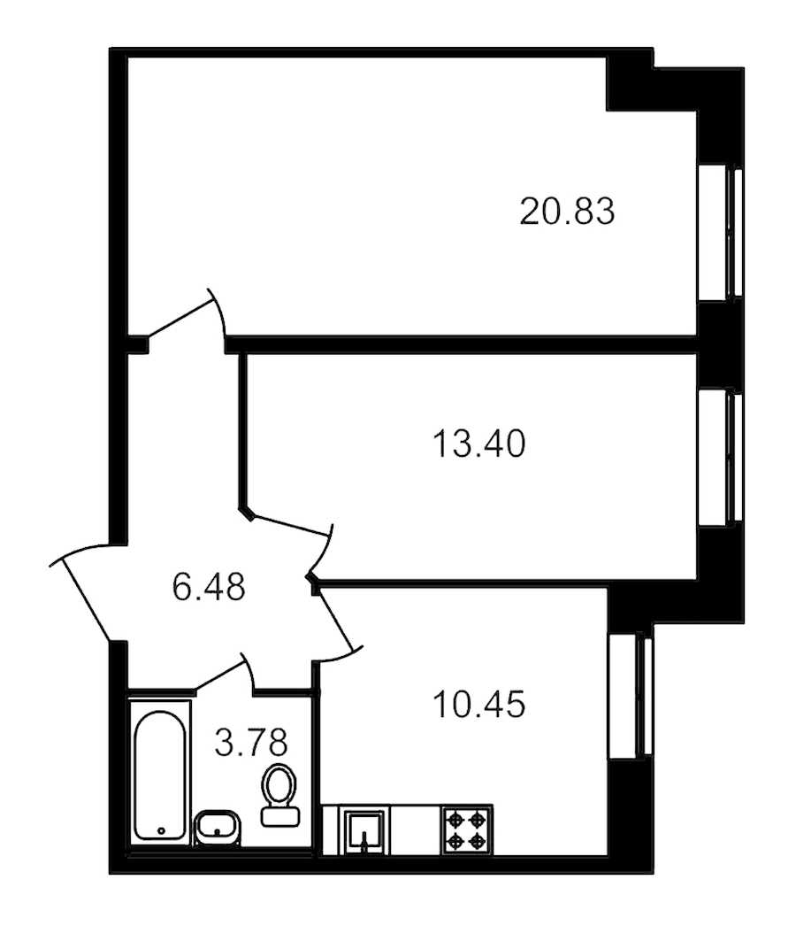 Двухкомнатная квартира в : площадь 55.37 м2 , этаж: 1 – купить в Санкт-Петербурге