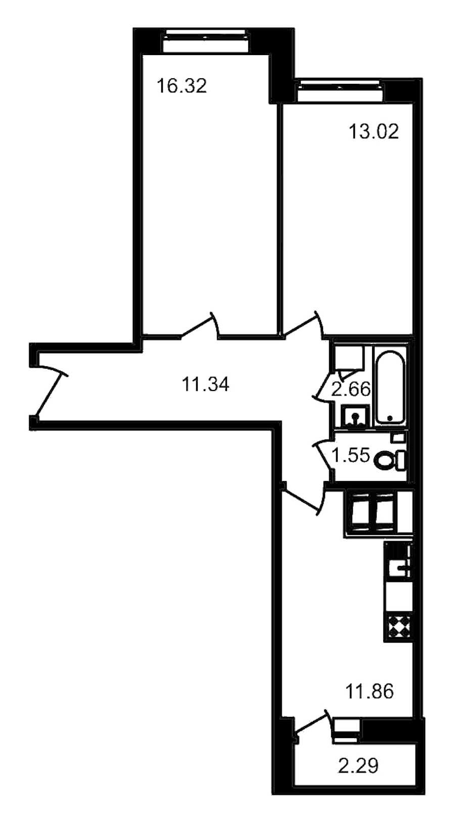 Двухкомнатная квартира в : площадь 59.04 м2 , этаж: 15 – купить в Санкт-Петербурге