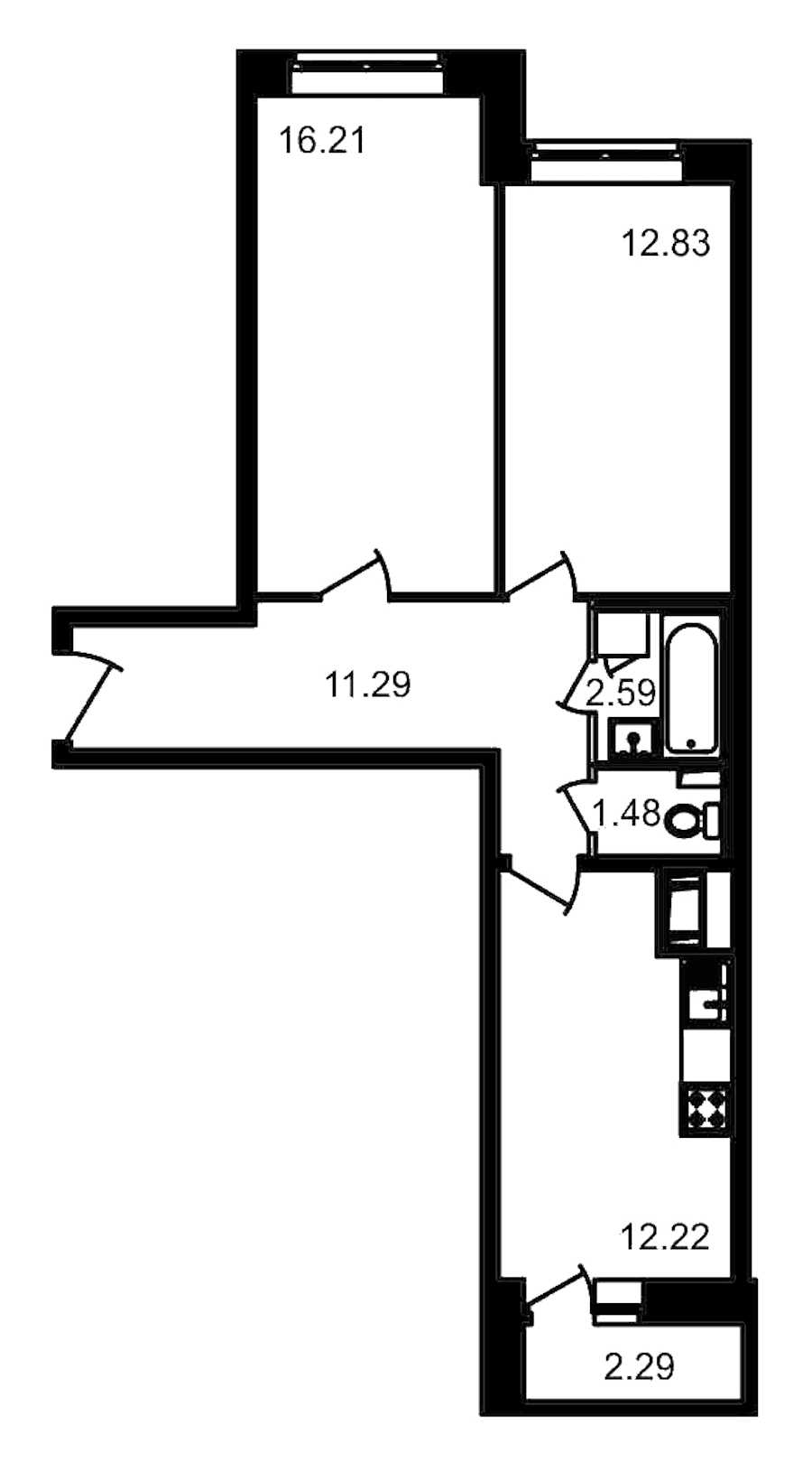 Двухкомнатная квартира в : площадь 59.1 м2 , этаж: 2 – купить в Санкт-Петербурге