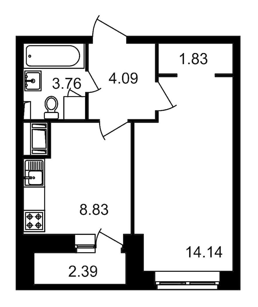 Однокомнатная квартира в : площадь 35.04 м2 , этаж: 2 – купить в Санкт-Петербурге