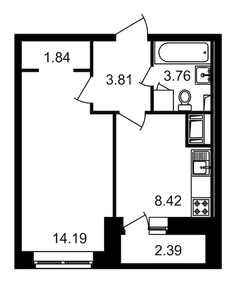 Однокомнатная квартира в : площадь 34.41 м2 , этаж: 7 – купить в Санкт-Петербурге