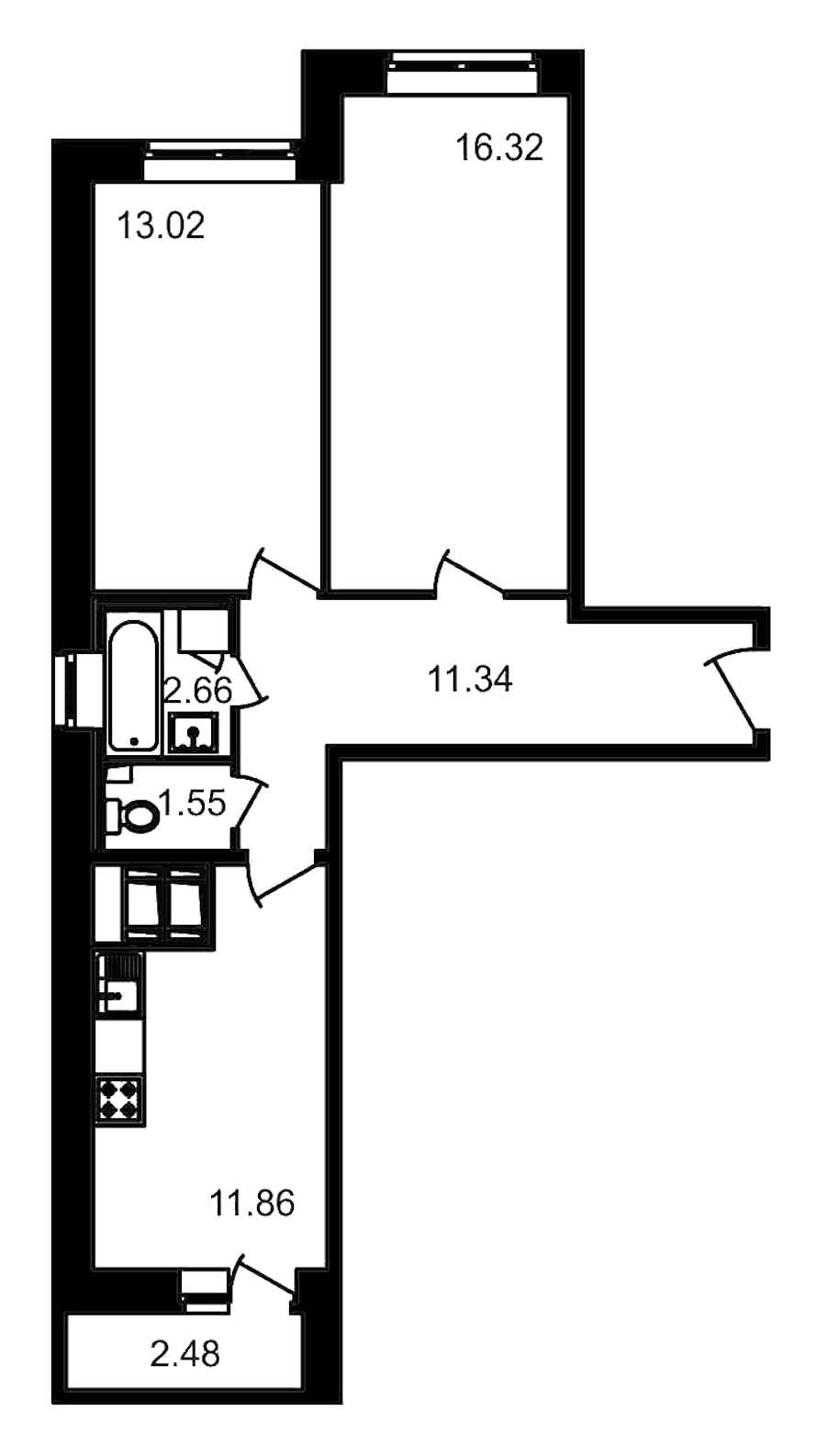 Двухкомнатная квартира в : площадь 59.23 м2 , этаж: 16 – купить в Санкт-Петербурге